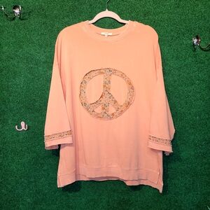 970 Easel Peach Peace Sign Sweatshirt